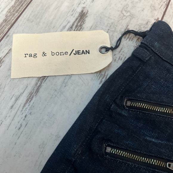 Rag & Bone Kensington Moto Skinny Jeans Dark Blue Zip Detail Size 24 NWT - Picture 7 of 16